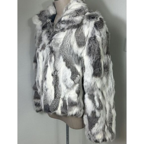 Adrienne Landau Fur Coat White Grey Soft Pure Rabbit Women's XL - Picture 3 of 16